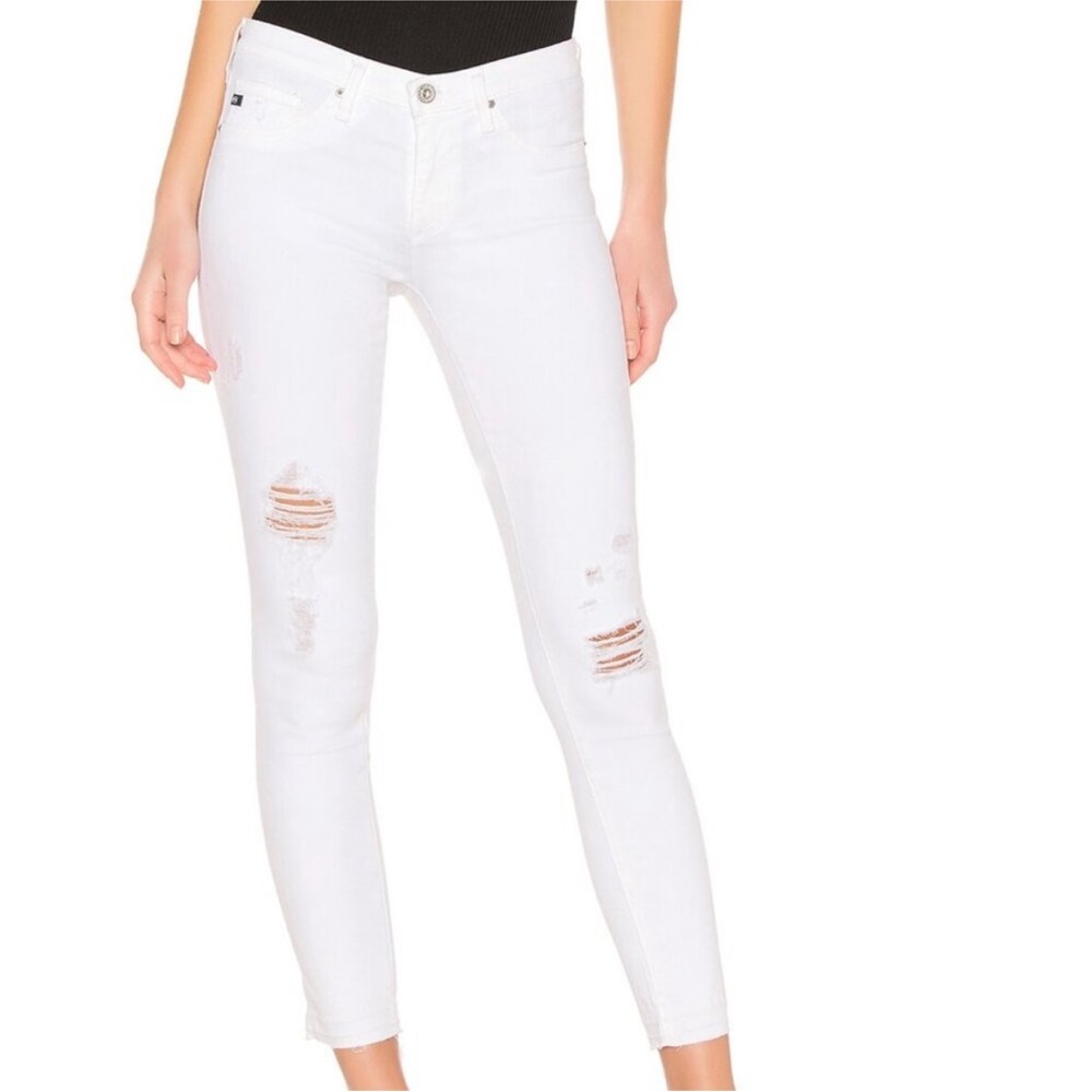 AG Adriano Goldschmied legging ankle super skinny distressed ankle jeans white